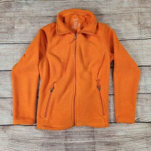 LL Bean Bright Orange Full Zip Fleece Jacket Womens Medium M Hiking Outdoors